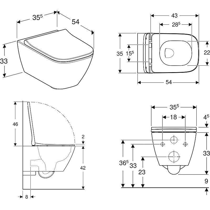 Унитаз Geberit Smyle Square 500.683.00.2 подвесной